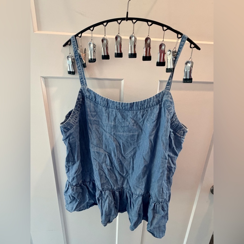 Crown & Ivy Chambray Tank Top Lyocell Denim Look Sleeveless Peplum Size L